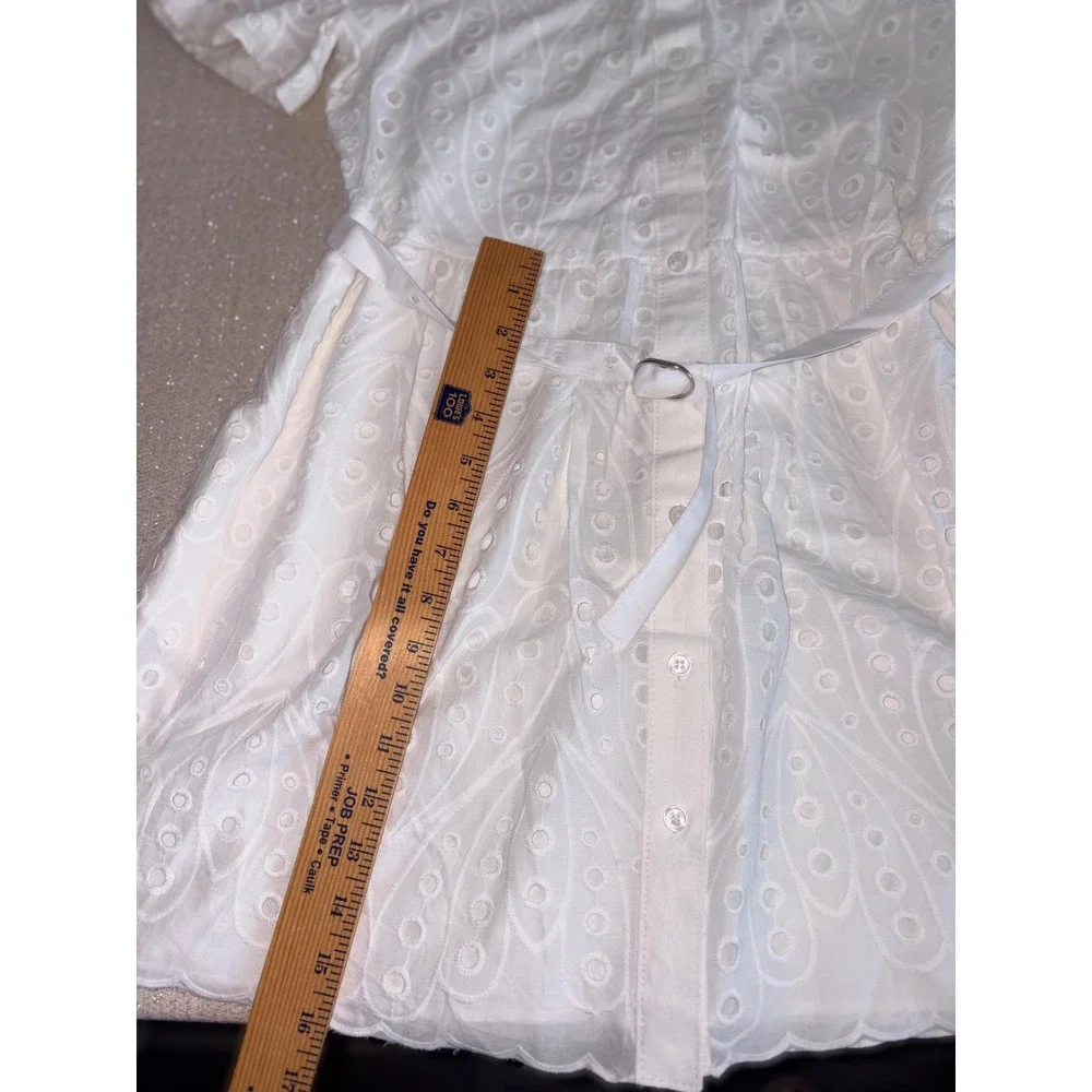 Zara Eyelet Shirt Dress medium White New Belted Scalloped Mini Embroidery - Picture 16 of 16